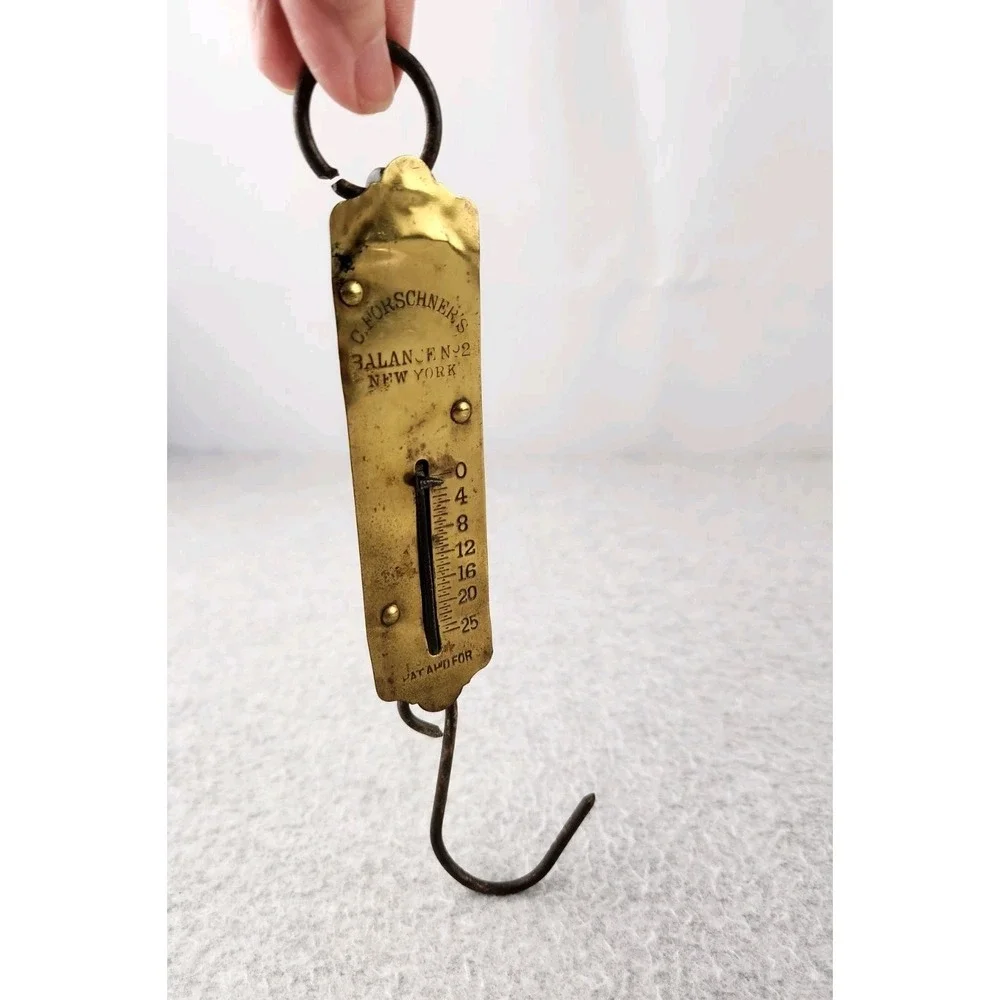 Antique Brass Forschner's Spring Balance 25 Lb Hanging Scale Pull Weight Model 2